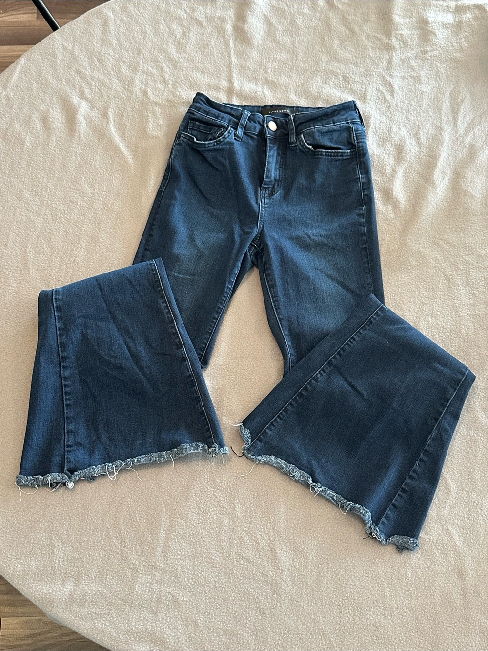 Flying Monkey Dark Blue Frayed Hem Wide-Leg Jeans